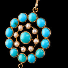 Load image into Gallery viewer, Antique Victorian 15ct Gold Turquoise and Pearl Pendant Necklace - c.1900