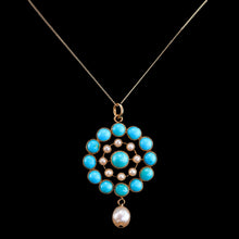 Load image into Gallery viewer, Antique Victorian 15ct Gold Turquoise and Pearl Pendant Necklace - c.1900