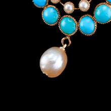 Load image into Gallery viewer, Antique Victorian 15ct Gold Turquoise and Pearl Pendant Necklace - c.1900
