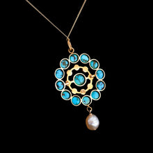 Load image into Gallery viewer, Antique Victorian 15ct Gold Turquoise and Pearl Pendant Necklace - c.1900