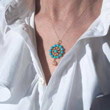 Load image into Gallery viewer, Antique Victorian 15ct Gold Turquoise and Pearl Pendant Necklace - c.1900