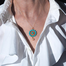 Load image into Gallery viewer, Antique Victorian 15ct Gold Turquoise and Pearl Pendant Necklace - c.1900