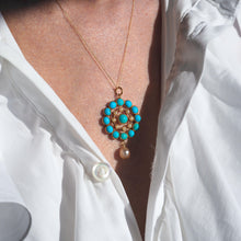 Load image into Gallery viewer, Antique Victorian 15ct Gold Turquoise and Pearl Pendant Necklace - c.1900