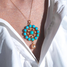 Load image into Gallery viewer, Antique Victorian 15ct Gold Turquoise and Pearl Pendant Necklace - c.1900
