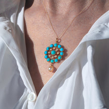 Load image into Gallery viewer, Antique Victorian 15ct Gold Turquoise and Pearl Pendant Necklace - c.1900