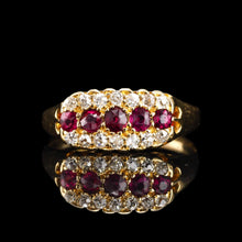 Load image into Gallery viewer, Antique Victorian Ruby & Diamond 18K Gold Cluster Boat Shaped Ring - 1896
