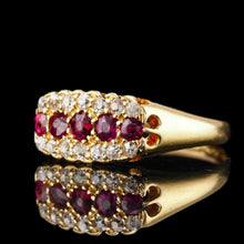 Load image into Gallery viewer, Antique Victorian Ruby & Diamond 18K Gold Cluster Boat Shaped Ring - 1896