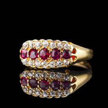 Load image into Gallery viewer, Antique Victorian Ruby & Diamond 18K Gold Cluster Boat Shaped Ring - 1896