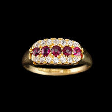 Load image into Gallery viewer, Antique Victorian Ruby & Diamond 18K Gold Cluster Boat Shaped Ring - 1896