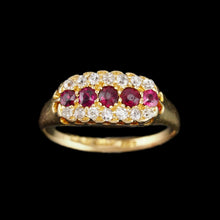 Load image into Gallery viewer, Antique Victorian Ruby & Diamond 18K Gold Cluster Boat Shaped Ring - 1896