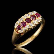 Load image into Gallery viewer, Antique Victorian Ruby & Diamond 18K Gold Cluster Boat Shaped Ring - 1896