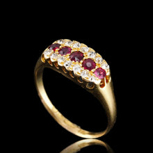 Load image into Gallery viewer, Antique Victorian Ruby & Diamond 18K Gold Cluster Boat Shaped Ring - 1896