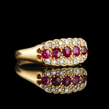 Load image into Gallery viewer, Antique Victorian Ruby & Diamond 18K Gold Cluster Boat Shaped Ring - 1896