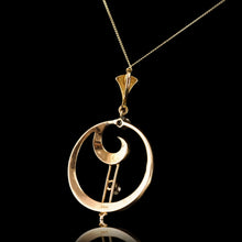 Load image into Gallery viewer, Antique Diamond and Pearl Pendant Necklace 14K Gold Double Crescent Moon c.1900