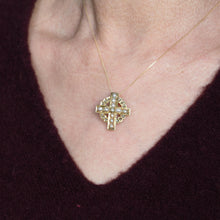 Load image into Gallery viewer, Antique Diamond and Pearl Cross Brooch/Pendant 15K Gold c.1880