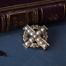 Load image into Gallery viewer, Antique Diamond and Pearl Cross Brooch/Pendant 15K Gold c.1880