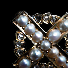 Load image into Gallery viewer, Antique Diamond and Pearl Cross Brooch/Pendant 15K Gold c.1880