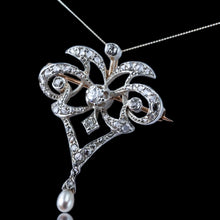 Load image into Gallery viewer, Antique Victorian Diamond Pearl Necklace Lavalier Pendant/Brooch - c.1900