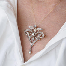 Load image into Gallery viewer, Antique Victorian Diamond Pearl Necklace Lavalier Pendant/Brooch - c.1900