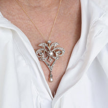 Load image into Gallery viewer, Antique Victorian Diamond Pearl Necklace Lavalier Pendant/Brooch - c.1900