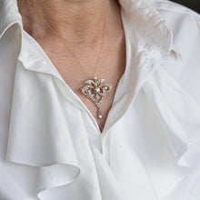 Load image into Gallery viewer, Antique Victorian Diamond Pearl Necklace Lavalier Pendant/Brooch - c.1900