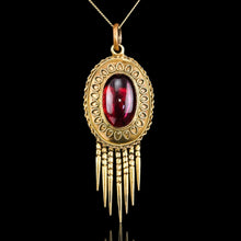 Load image into Gallery viewer, Antique Victorian Garnet Etruscan Revival Pendant Necklace 15K Gold - c.1880