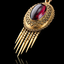 Load image into Gallery viewer, Antique Victorian Garnet Etruscan Revival Pendant Necklace 15K Gold - c.1880