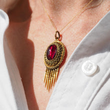 Load image into Gallery viewer, Antique Victorian Garnet Etruscan Revival Pendant Necklace 15K Gold - c.1880