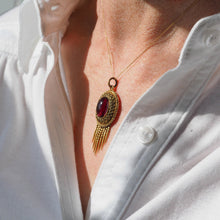Load image into Gallery viewer, Antique Victorian Garnet Etruscan Revival Pendant Necklace 15K Gold - c.1880