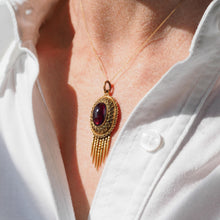Load image into Gallery viewer, Antique Victorian Garnet Etruscan Revival Pendant Necklace 15K Gold - c.1880