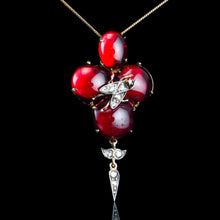 Load image into Gallery viewer, Antique Victorian Garnet Cabochon & Diamond Brooch/Pendant 14K Gold - c.1880