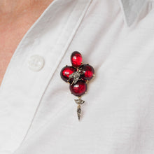 Load image into Gallery viewer, Antique Victorian Garnet Cabochon & Diamond Brooch/Pendant 14K Gold - c.1880