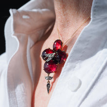 Load image into Gallery viewer, Antique Victorian Garnet Cabochon & Diamond Brooch/Pendant 14K Gold - c.1880