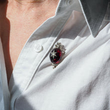 Load image into Gallery viewer, Antique Victorian Garnet & Diamond Star Cabochon Brooch/Pendant 14K Gold c.1870