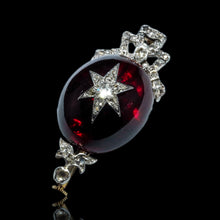 Load image into Gallery viewer, Antique Victorian Garnet & Diamond Star Cabochon Brooch/Pendant 14K Gold c.1870