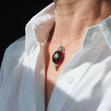 Load image into Gallery viewer, Antique Victorian Garnet & Diamond Star Cabochon Brooch/Pendant 14K Gold c.1870