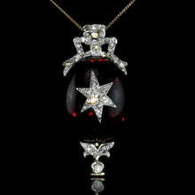 Load image into Gallery viewer, Antique Victorian Garnet & Diamond Star Cabochon Brooch/Pendant 14K Gold c.1870