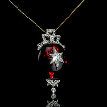 Load image into Gallery viewer, Antique Victorian Garnet & Diamond Star Cabochon Brooch/Pendant 14K Gold c.1870