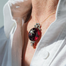 Load image into Gallery viewer, Antique Victorian Garnet & Diamond Star Cabochon Brooch/Pendant 14K Gold c.1870