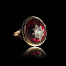 Load image into Gallery viewer, Antique Victorian Diamond Star Garnet Cabochon Ring 14ct Gold - c.1880