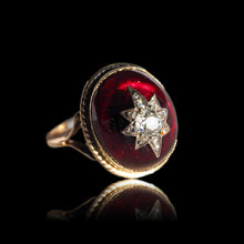 Load image into Gallery viewer, Antique Victorian Diamond Star Garnet Cabochon Ring 14ct Gold - c.1880