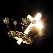 Load image into Gallery viewer, Antique Crown/Coronet Brooch Diamond & Pearls with Cross 15K Gold - c.1890