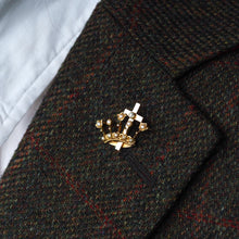 Load image into Gallery viewer, Antique Crown/Coronet Brooch Diamond & Pearls with Cross 15K Gold - c.1890