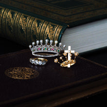 Load image into Gallery viewer, Antique Crown/Coronet Brooch Diamond & Pearls with Cross 15K Gold - c.1890