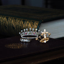 Load image into Gallery viewer, Antique Crown/Coronet Brooch Diamond & Pearls with Cross 15K Gold - c.1890