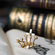 Load image into Gallery viewer, Antique Crown/Coronet Brooch Diamond & Pearls with Cross 15K Gold - c.1890