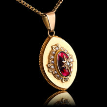 Load image into Gallery viewer, Antique Victorian Garnet & Pearl Pendant Necklace 14K Gold c.1880