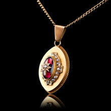 Load image into Gallery viewer, Antique Victorian Garnet & Pearl Pendant Necklace 14K Gold c.1880
