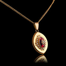 Load image into Gallery viewer, Antique Victorian Garnet & Pearl Pendant Necklace 14K Gold c.1880