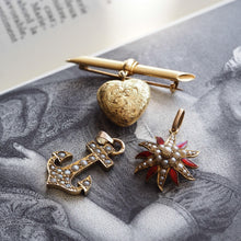 Load image into Gallery viewer, Antique Victorian Pearl Star Pendant Necklace with Red Enamel 15K Gold - c.1900